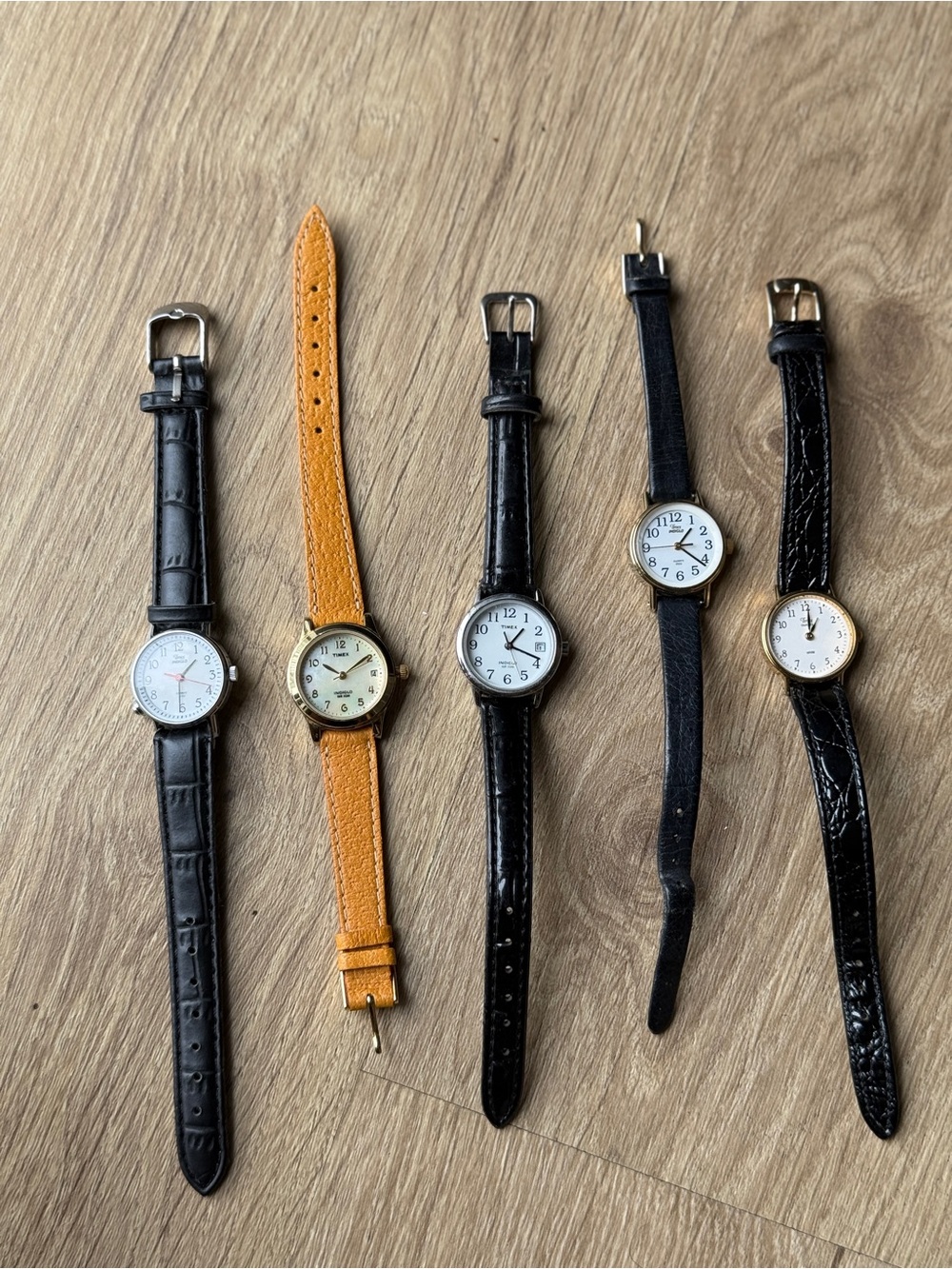 Timex women’s vintage Leather-Strap Watch Bundle - Black and Tan(all working)